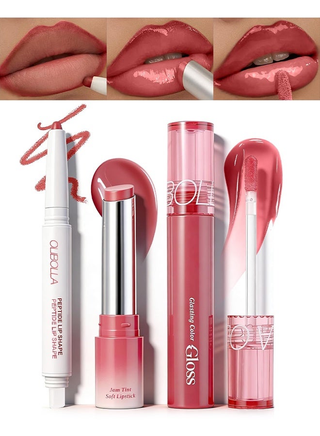 OLIBOLLA Volume Lip Sculpt Trio, 3PCS Lip Combo Set — Matte Lip Liner Pencil, Hydrating Tint Lipstick & Shine Gloss, Non-Sticky Long-Lasting Plumping Lip Makeup Kit for Women 01# - Image 1